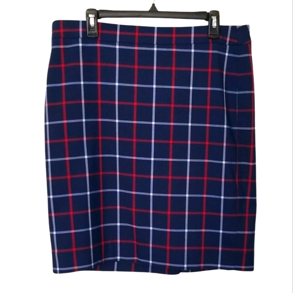 Tommy Hilfiger Blue and Red Plaid Midi Knee Length Skirt Size XL
